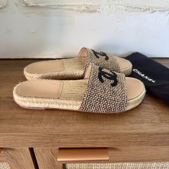 Chanel Women's CC Espadrille Slide Sandals Tweed - Picture 4 of 11